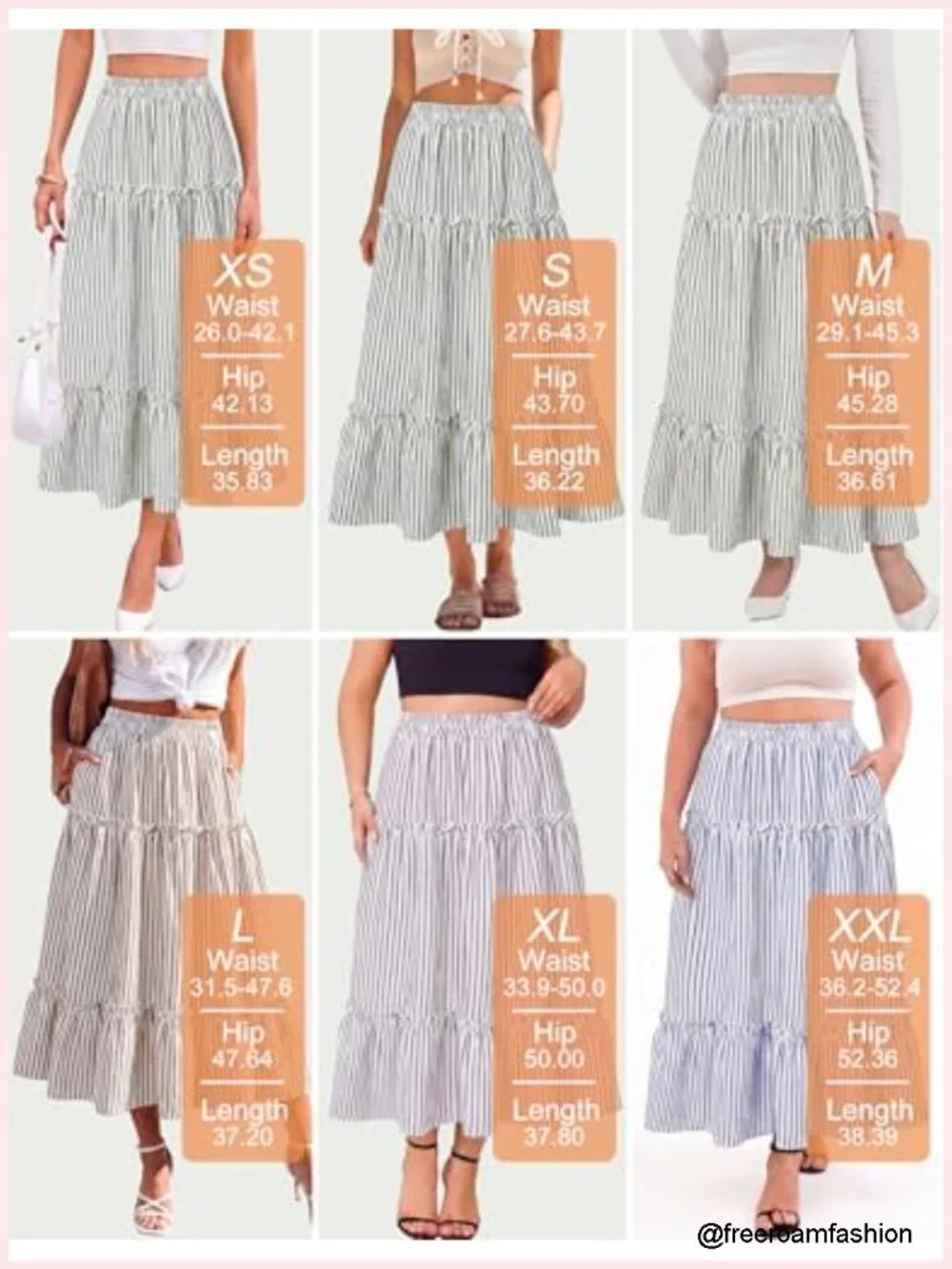Flowy High Waist Striped Midi Skirt with Pockets